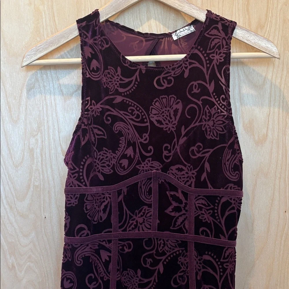Free People Dress Velvet Burnout Boho Sleeveless Burgundy Size Small